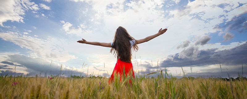 Girl Is Raising Her Arms And Enjoys With Nature. Fleshy Wheat Ea